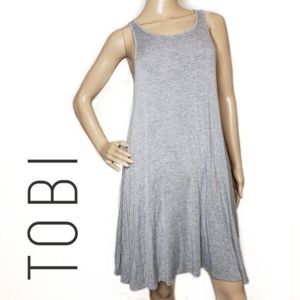 Tobi Sleeveless Grey Swing Dress With Deep Armholes XS comfortable flouncy